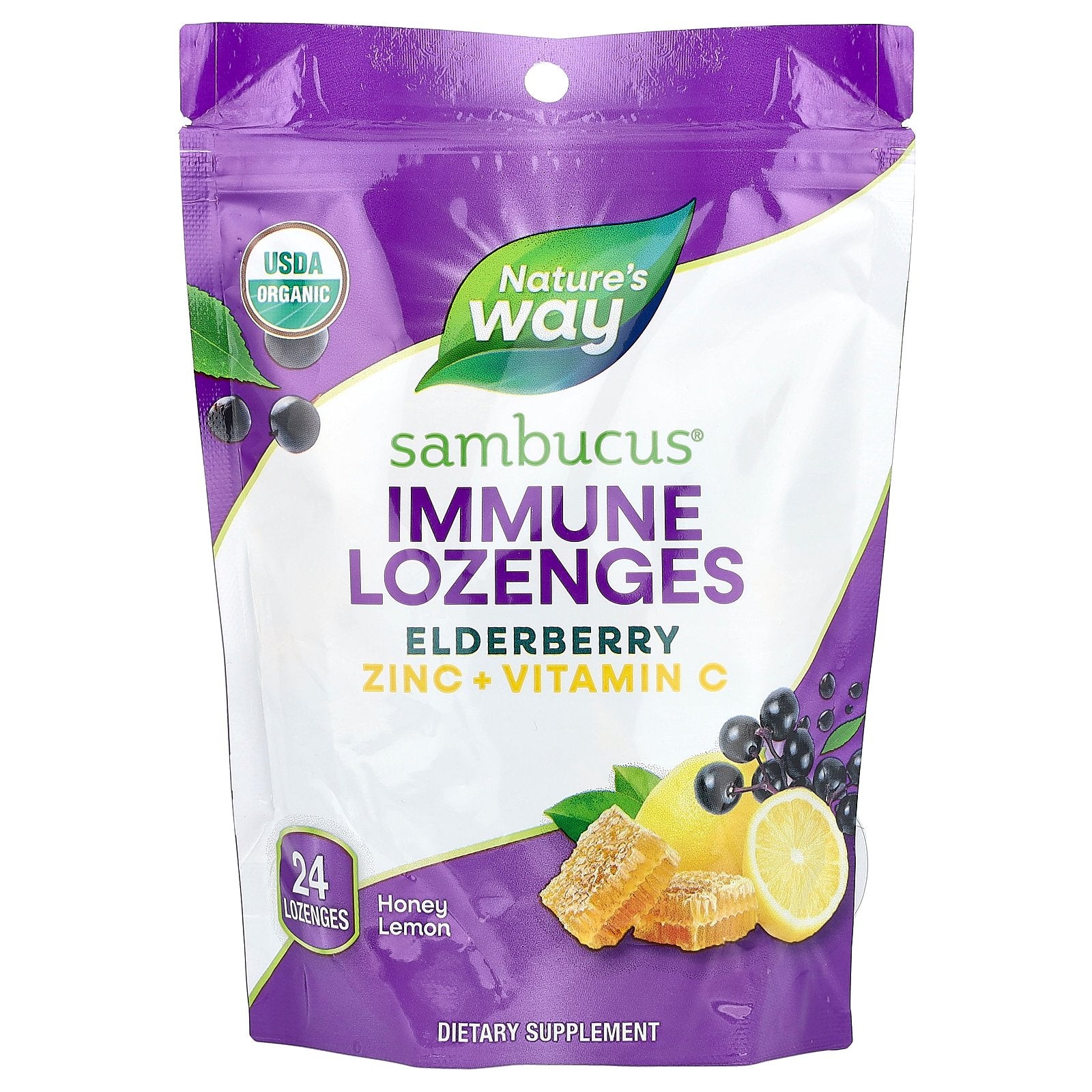 Nature's Way, Sambucus®, Immune Lozenges, Elderberry Zinc + Vitamin C, Honey Lemon, 24 Lozenges