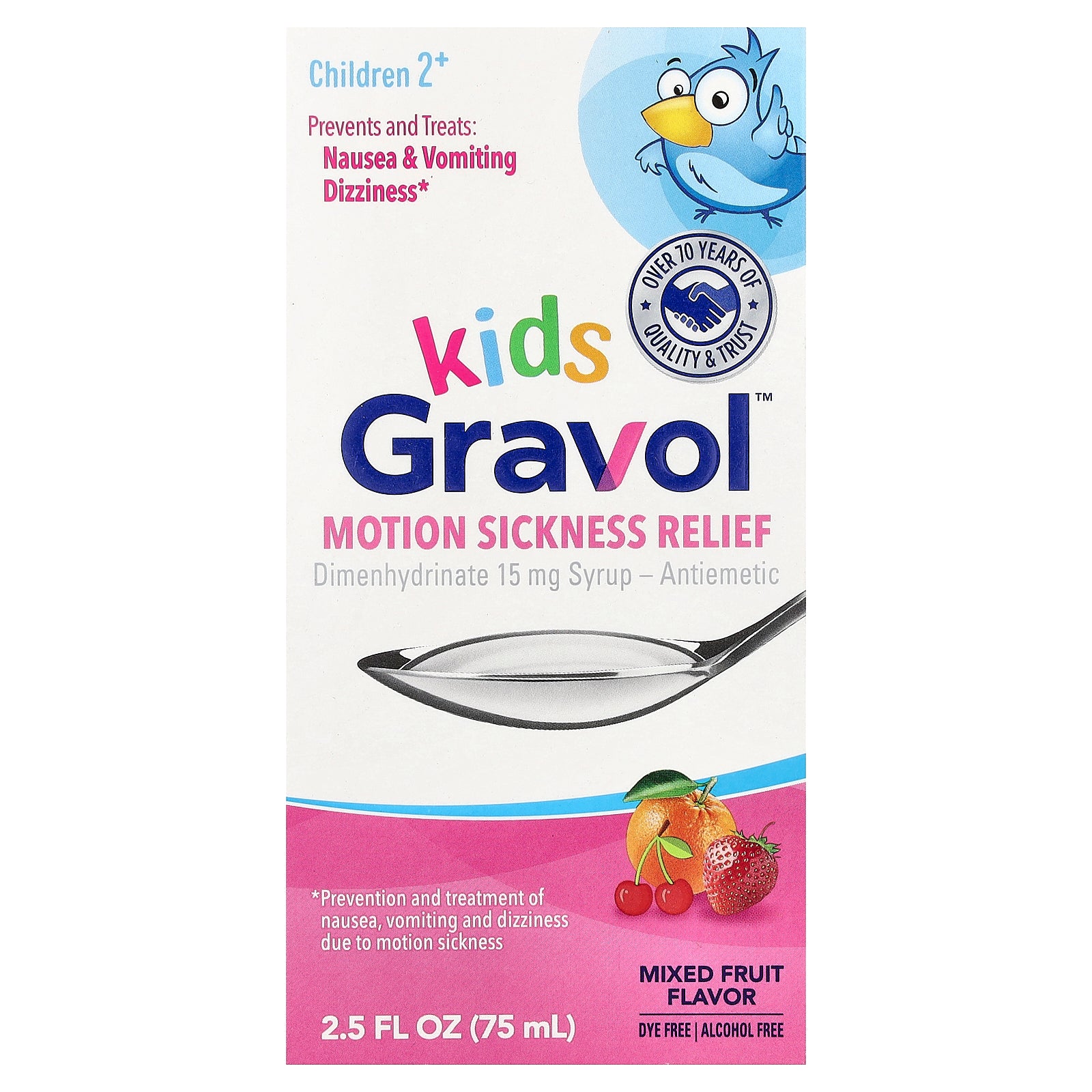 Gravol, Kids, Motion Sickness Relief, Children 2+, Mixed Fruit, 2.5 fl oz (75 ml)