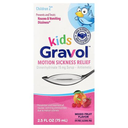 Gravol, Kids, Motion Sickness Relief, Children 2+, Mixed Fruit, 2.5 fl oz (75 ml)