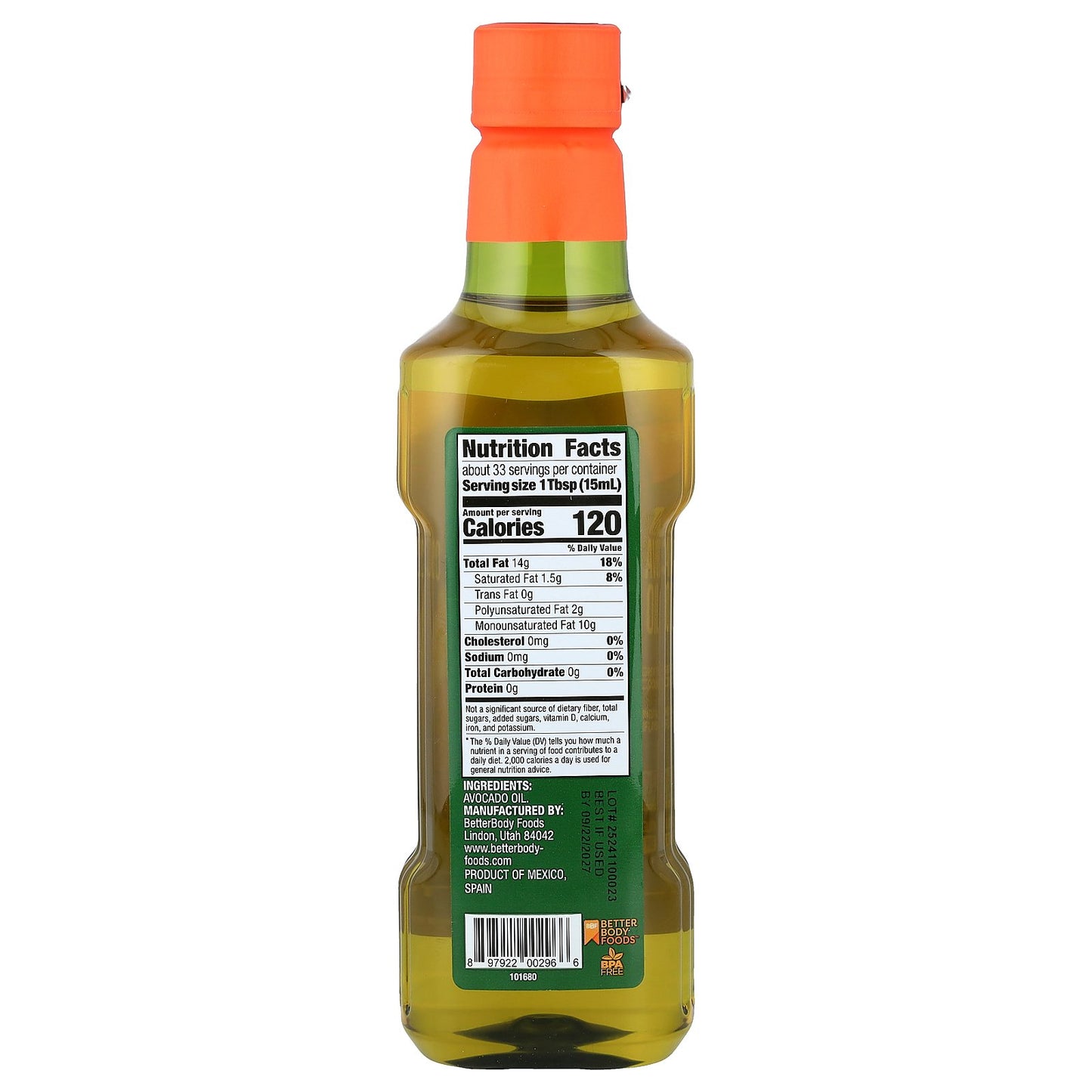 BetterBody Foods, Refined Avocado Oil, 16.9 fl oz (500 ml)