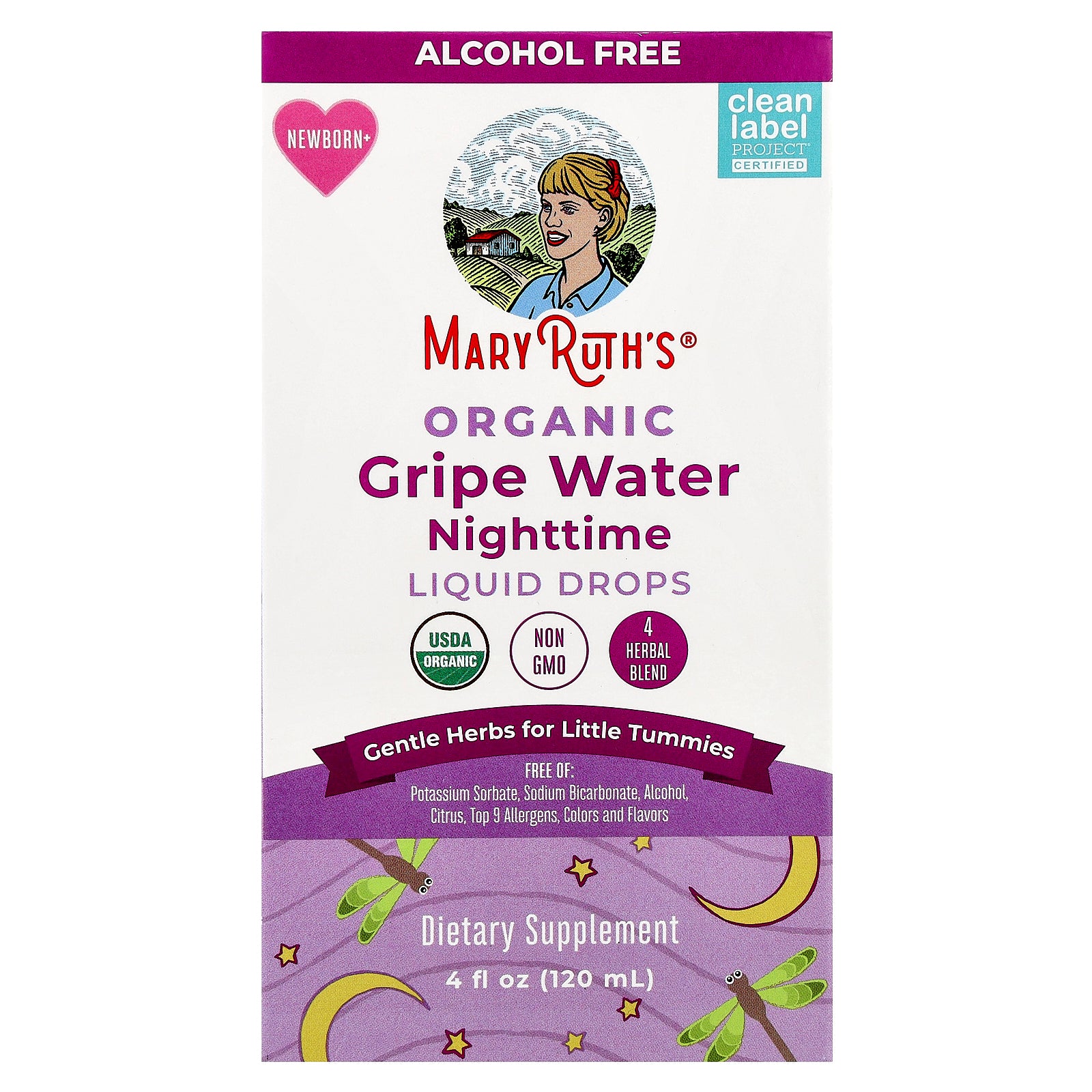 MaryRuth's, Organic Gripe Water Nighttime Liquid Drops, Newborn+, 4 fl oz (120 ml)