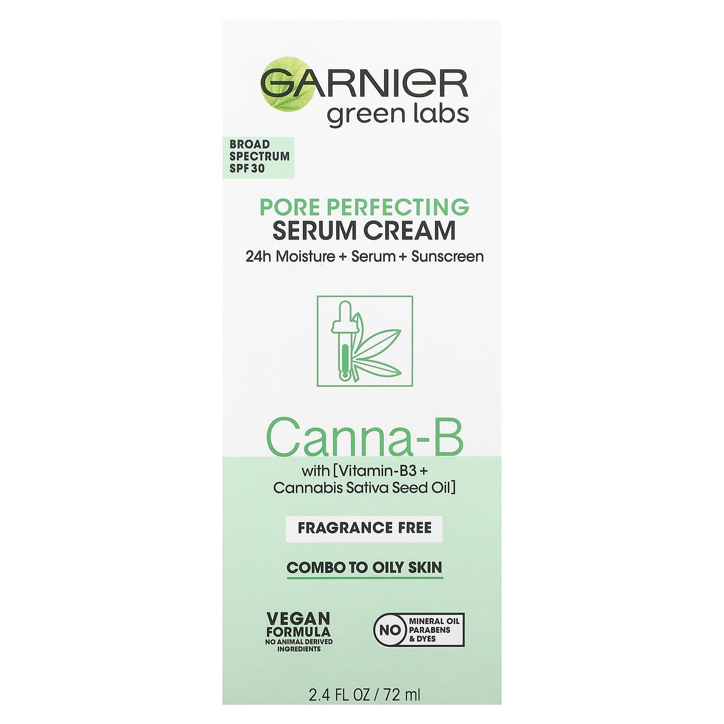 Garnier, Green Labs, Pore Perfecting Serum Cream, Canna-B, Fragrance Free,  2.4 fl oz (72 ml)