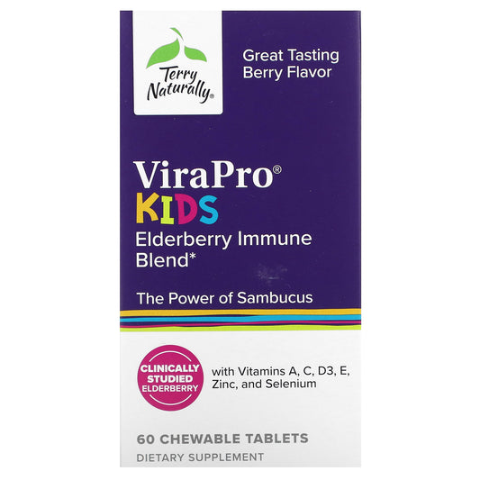 Terry Naturally, ViraPro Kids, Elderberry Immune Blend, Berry, 60 Chewable Tablets