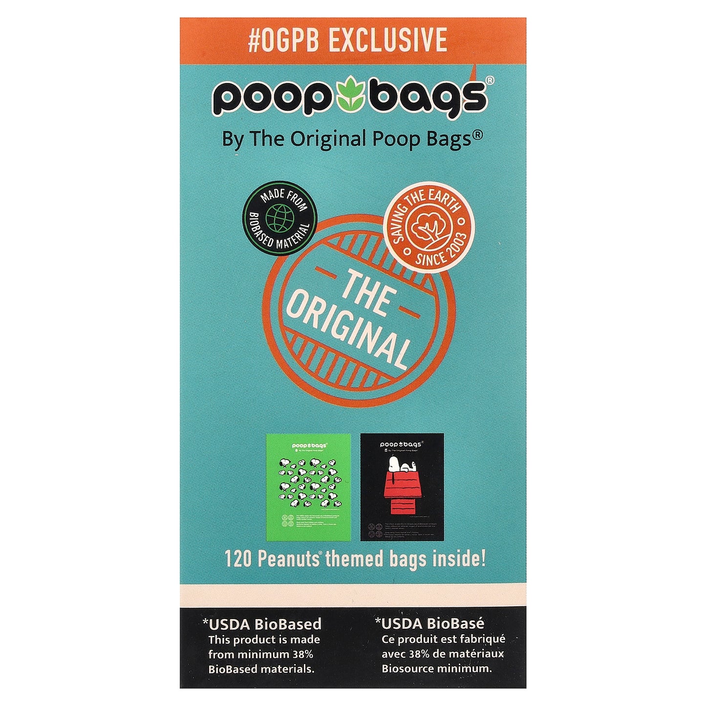 Original Poop Bags, Peanuts®, Orange, 8 Rolls, 15 Bags Each