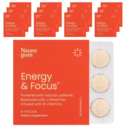 NeuroGum, Energy & Focus, Cinnamon, 12 Packs, 9 Pieces Each