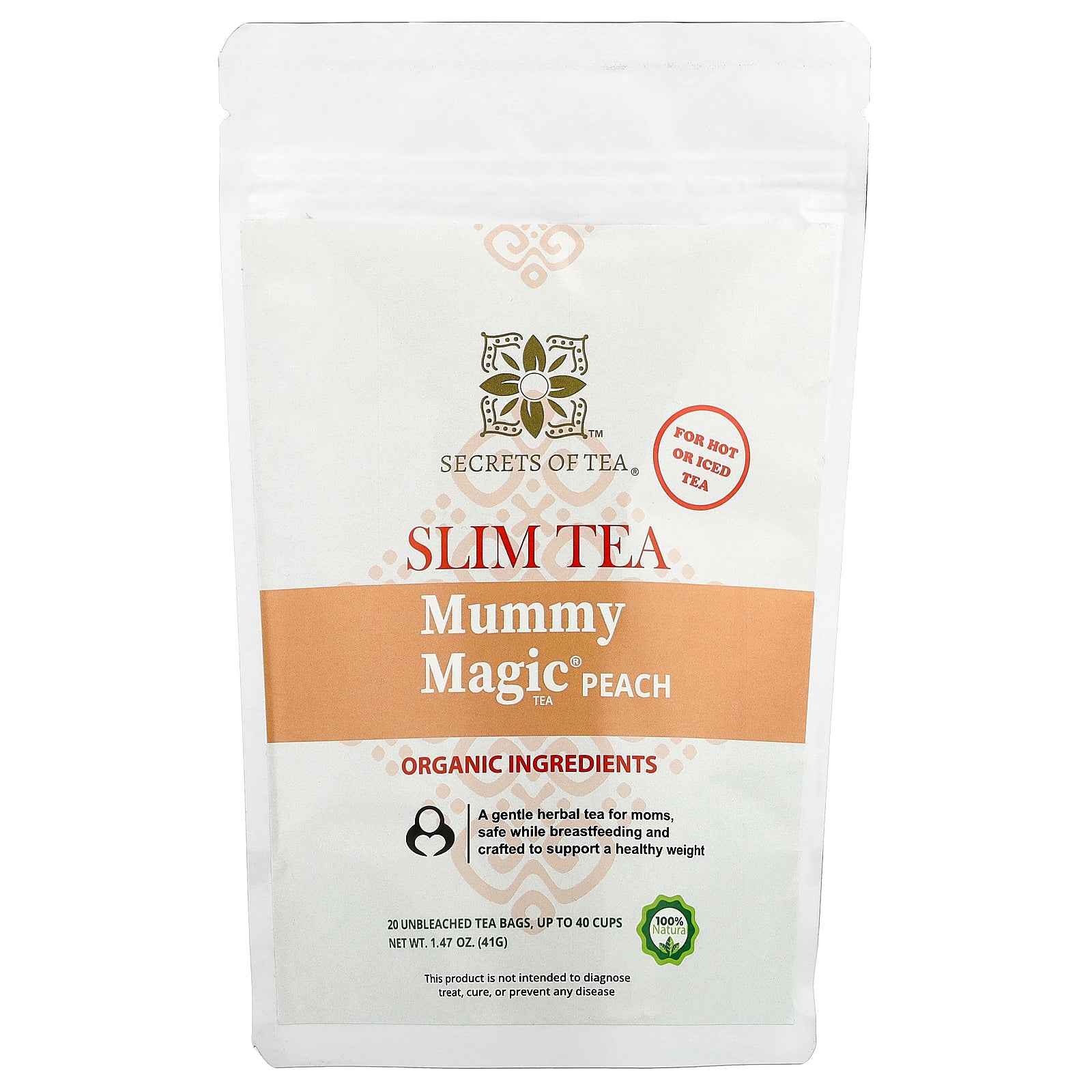 Secrets of Tea, Slim Tea, Mummy Magic® Tea, Peach, 20 Unbleached Tea Bags, 1.47 oz (41 g)