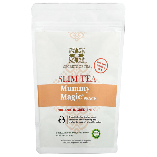 Secrets of Tea, Slim Tea, Mummy Magic® Tea, Peach, 20 Unbleached Tea Bags, 1.47 oz (41 g)