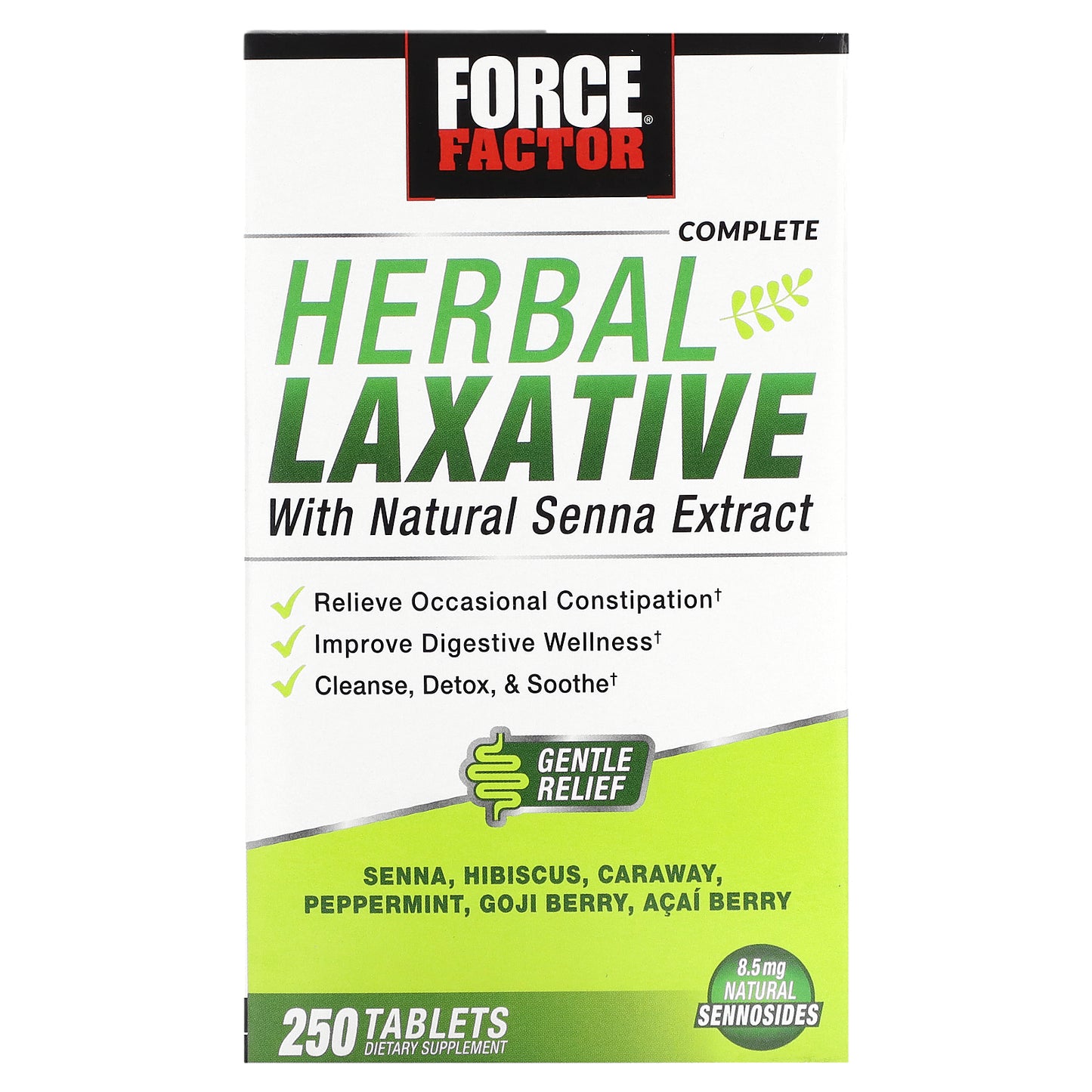 Force Factor, Complete Herbal Laxative with Natural Senna Extract, 250 Tablets