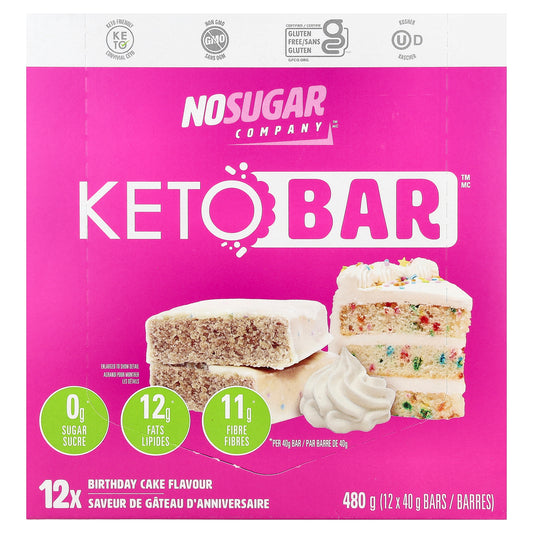 No Sugar Company, Keto Bar™, Birthday Cake, 12 Bars, 40 g Each