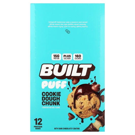 Built, Puff, Protein Bars, Cookie Dough Chunk, 12 Bars, 1.55 oz (44 g) Each
