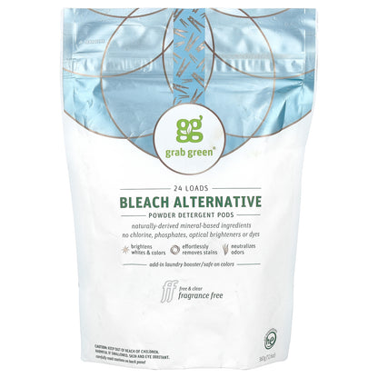 Grab Green, Bleach Alternative Powder Detergent Pods, Fragrance Free, 24 Loads, 12.6 oz (360 g)