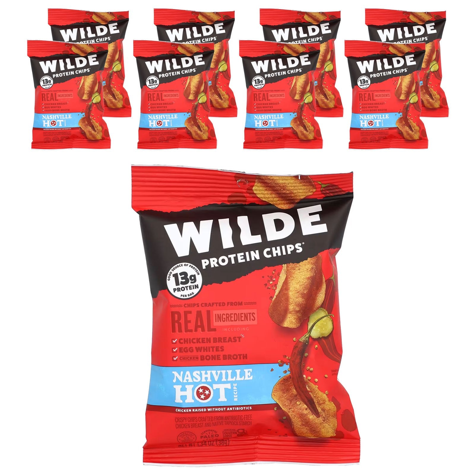 Wilde Brands, Protein Chips, Nashville Hot, 8 Bags, 1.34 oz (38 g) Each