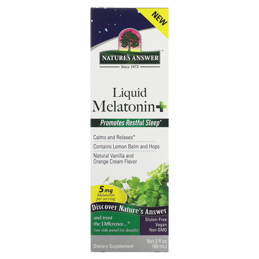 Nature's Answer, Liquid Melatonin+, Natural Vanilla and Orange Cream, 5 mg, 2 fl oz (60 ml)