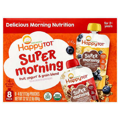 Happy Family Organics, Happy Tot®, Super Morning, For 2+ Years, Fruit, Yogurt & Grain Blend, Variety Pack, 8 Pack, 4 oz (113 g) Each