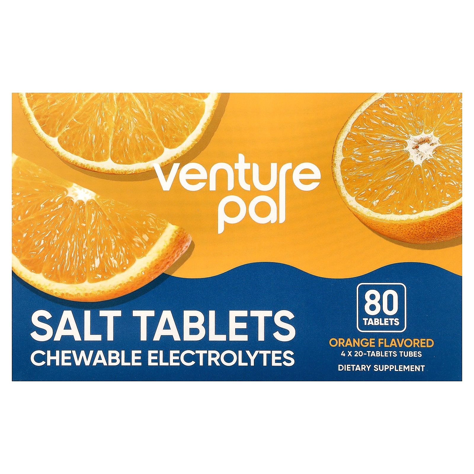 Venture Pal, Salt Tablets Chewable Electrolytes, Orange, 4 Tubes, 20 Tablets Each