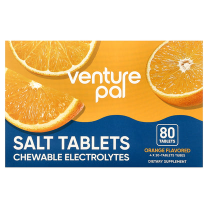 Venture Pal, Salt Tablets Chewable Electrolytes, Orange, 4 Tubes, 20 Tablets Each