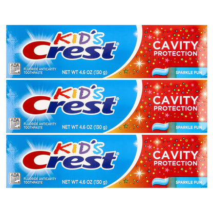 Crest, Kids, Cavity Protection, Fluoride Anticavity Toothpaste, Sparkle Fun, 3 Pack, 4.6 oz (130 g) Each