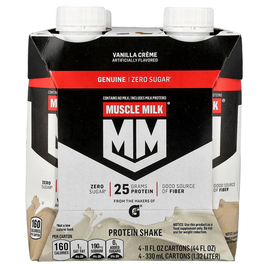 Muscle Milk, Genuine, Protein Shake, Vanilla Creme, 4 Cartons, 11 fl oz (330 ml) Each