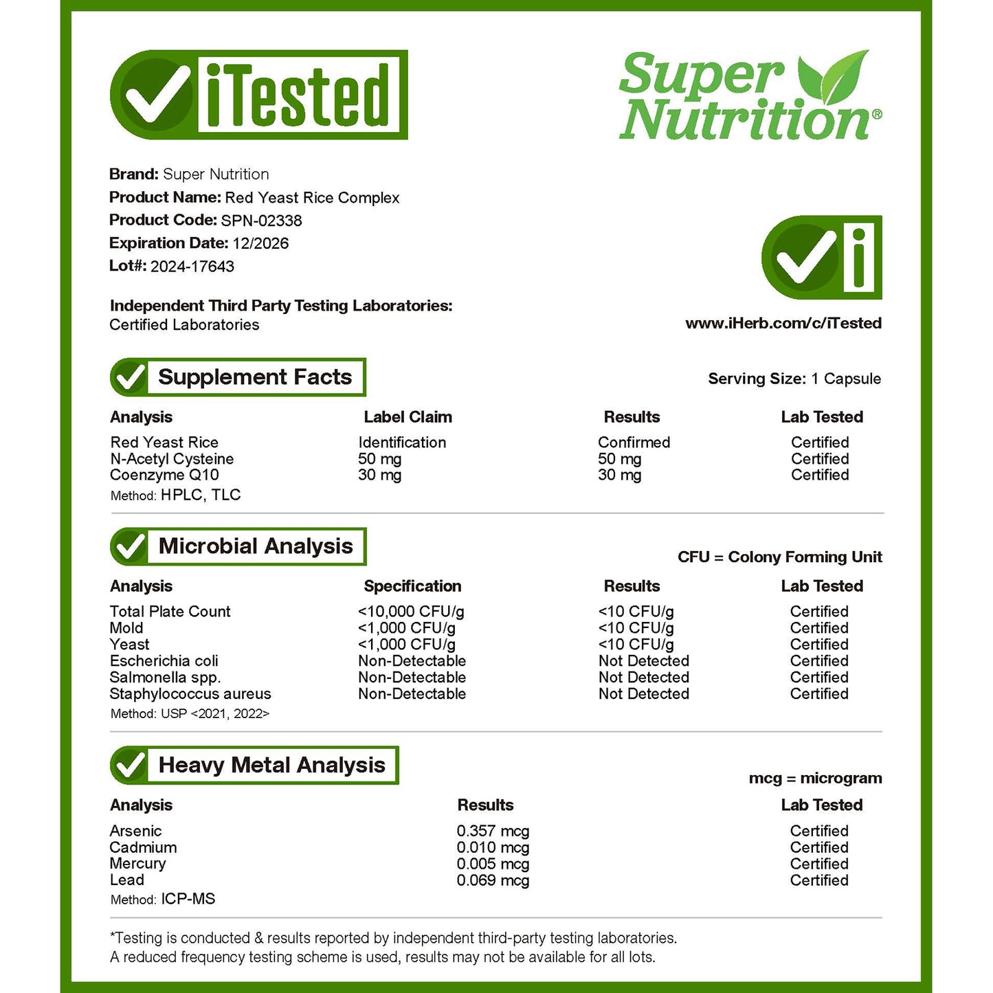 Super Nutrition, Red Yeast Rice Complex with Organic Red Yeast Rice, N-Acetyl Cysteine, Coenzyme Q10, and Milk Thistle Extract, 120 Veggie Capsules