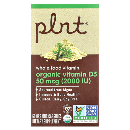 Plnt, Organic Vitamin D3, 50 mcg (2,000 IU), 60 Organic Capsules