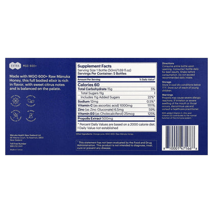 Manuka Health, Immunity Elixir Shots, 5 Bottles, 1.69 fl oz (50 ml) Each