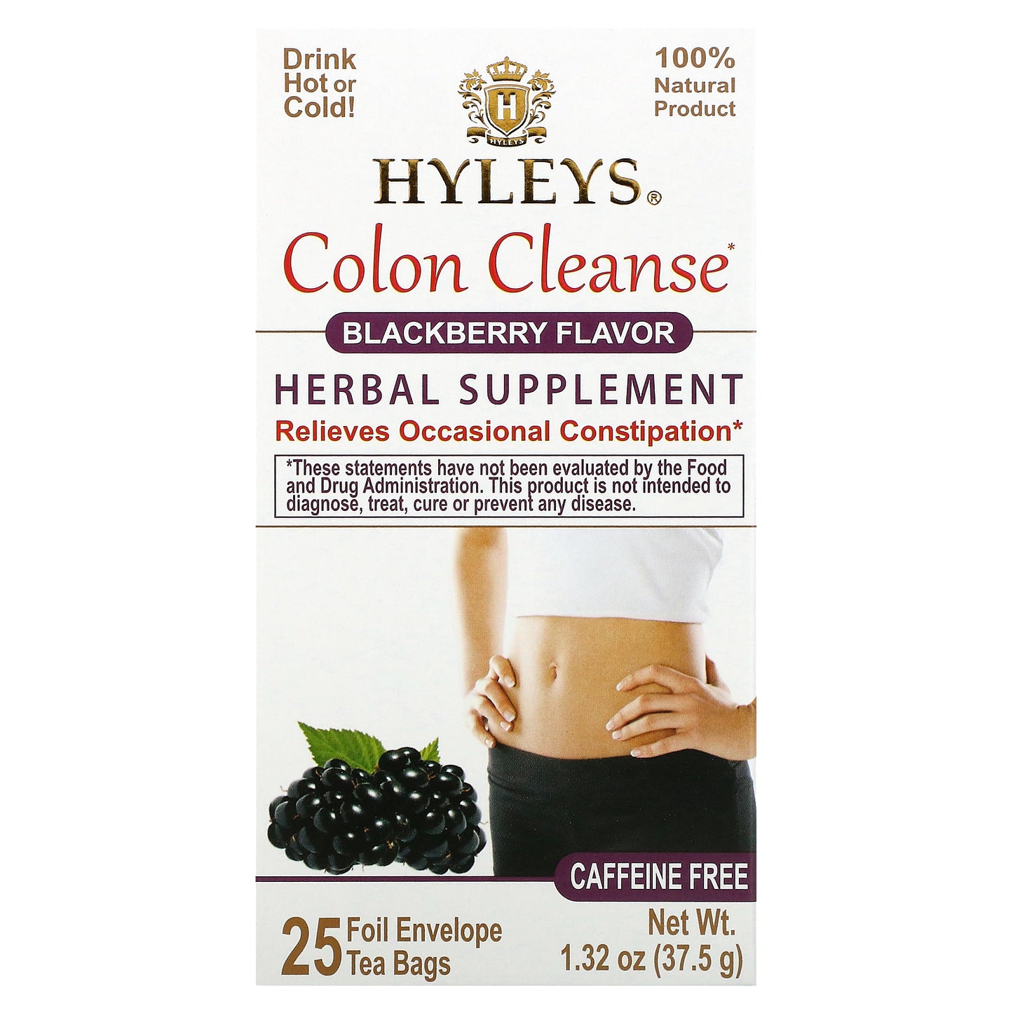 Hyleys Tea, Colon Cleanse, Blackberry, Caffeine Free, 25 Tea Bags, 1.32 oz (37.5 g)