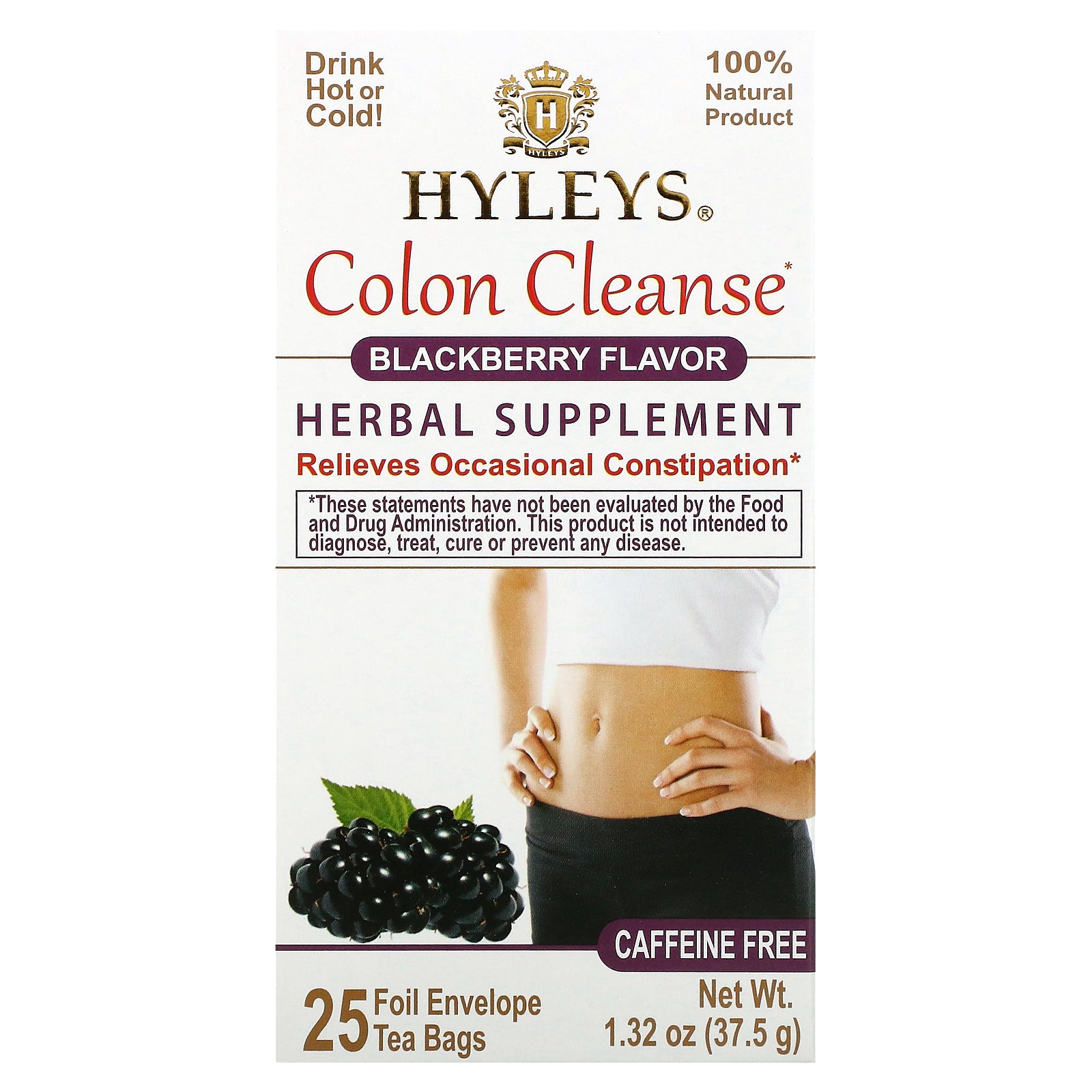 Hyleys Tea, Colon Cleanse, Blackberry, Caffeine Free, 25 Tea Bags, 1.32 oz (37.5 g)