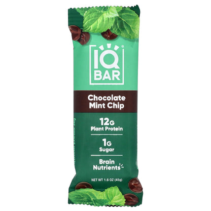 IQBAR, Plant Protein Bars, Chocolate Mint Chip, 12 Bars, 1.6 oz (45 g) Each