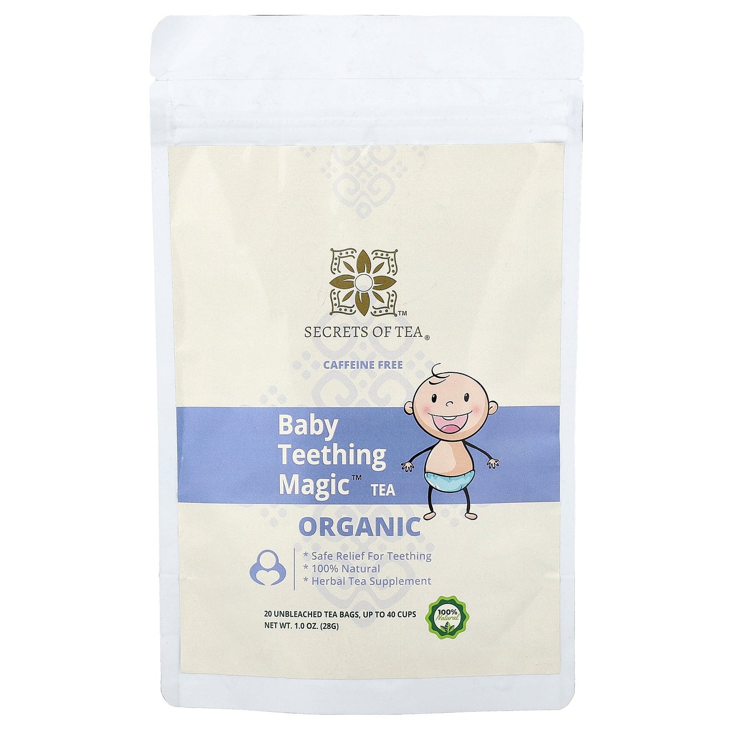 Secrets of Tea, Organic Baby Teething Magic™ Tea, Caffeine Free, 20 Unbleached Tea Bags, 1 oz (28 g)
