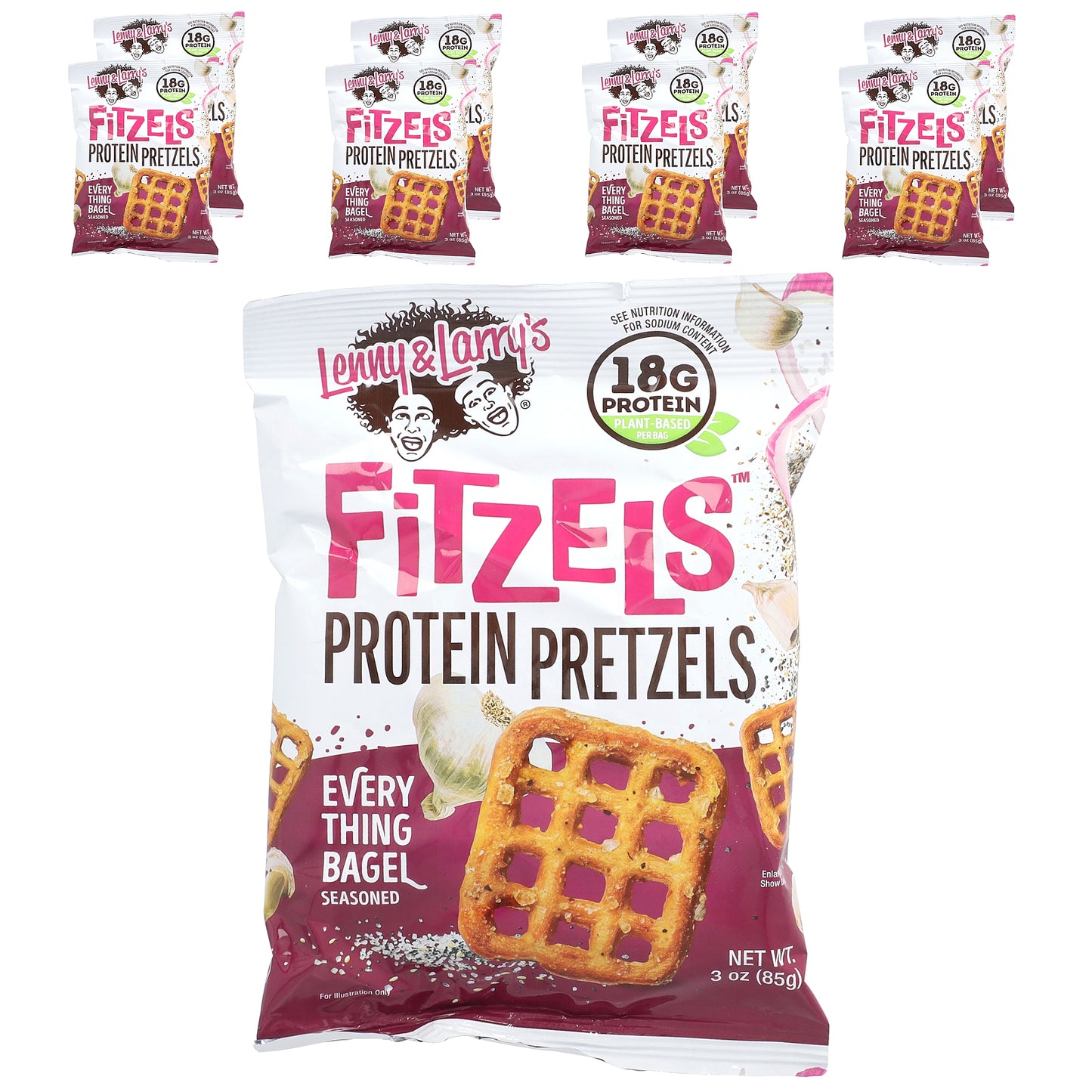 Lenny & Larry's, Fitzels™, Protein Pretzels, Everything Bagel , 8 Packs, 3 oz (85 g) Each