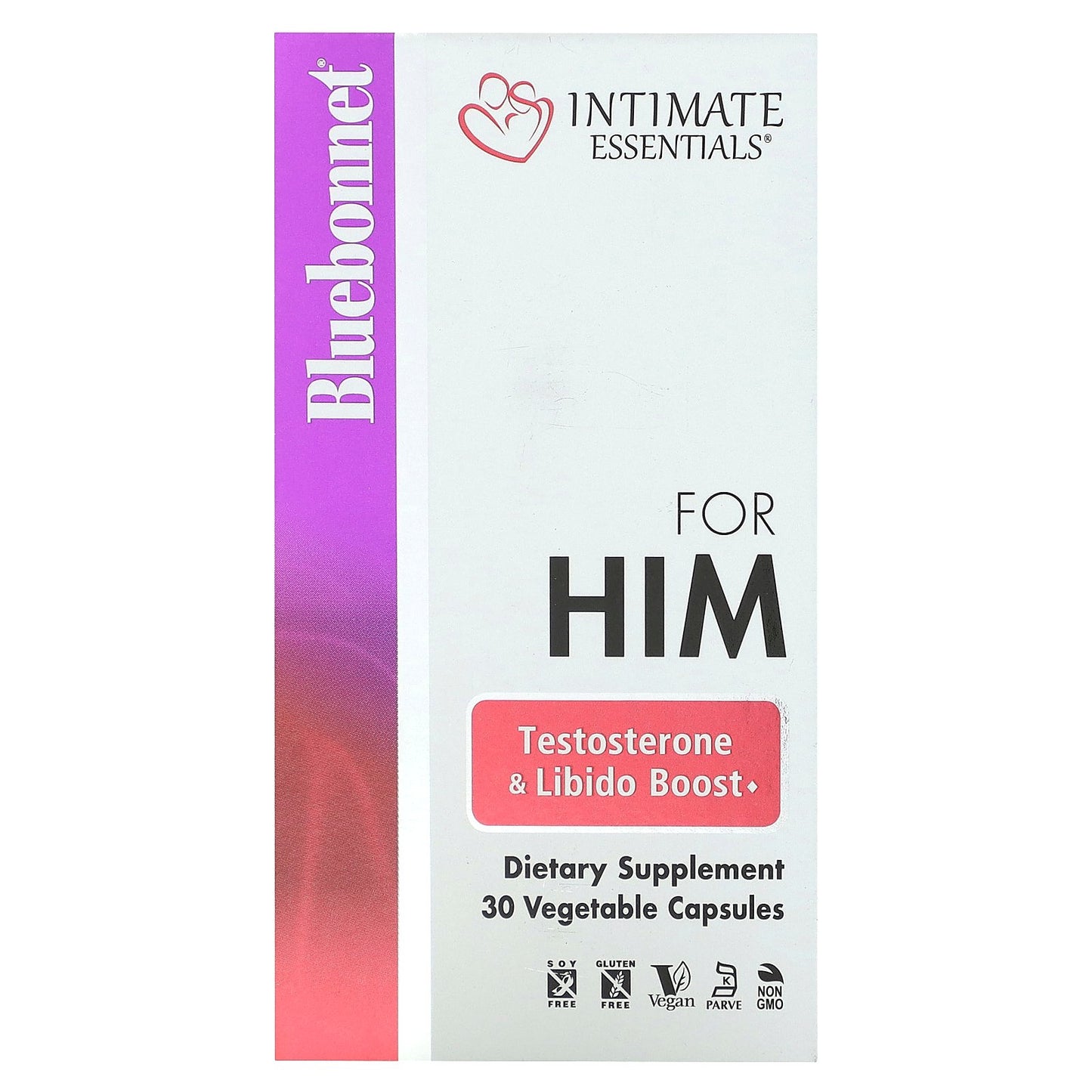 Bluebonnet Nutrition, Intimate Essentials, For Him, Testosterone & Libido Boost, 30 Vegetable Capsules