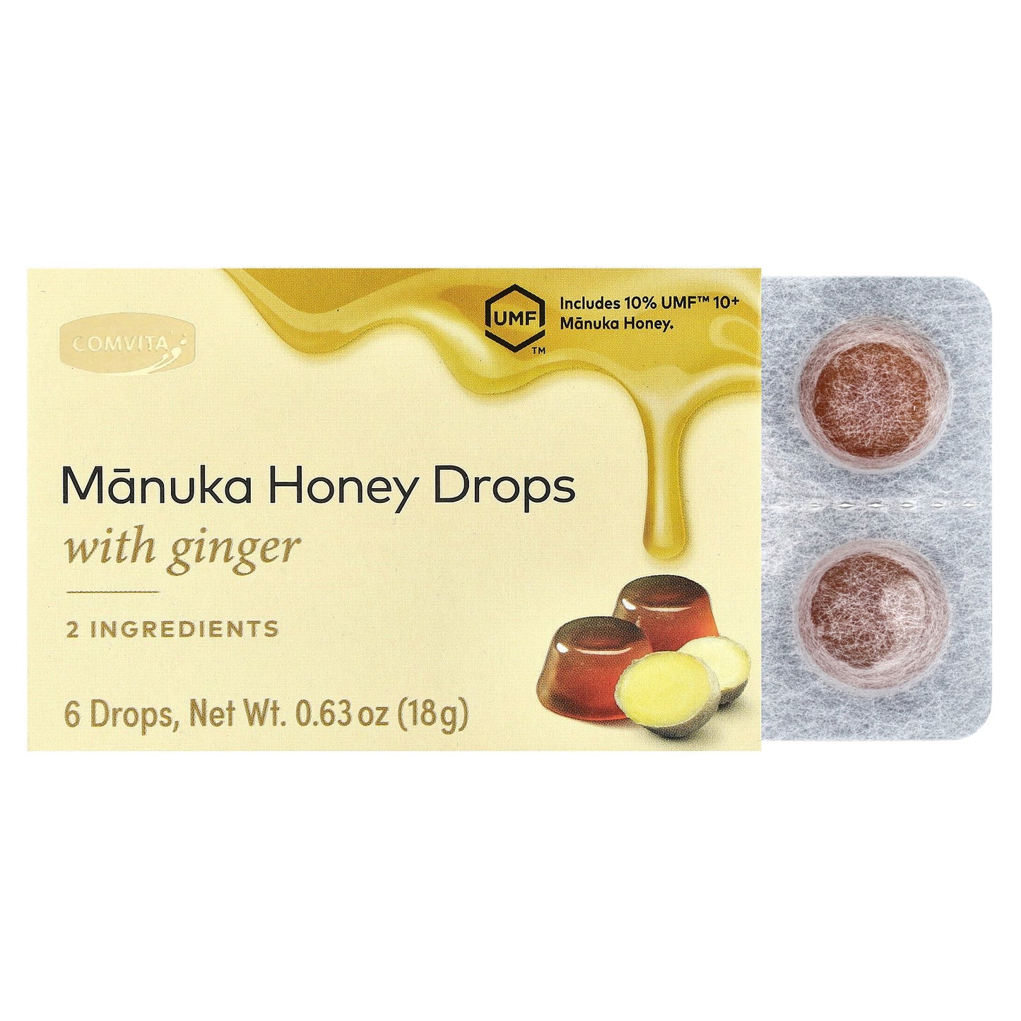 Comvita, Manuka Honey Drops with Ginger, 6 Drops, 0.63 oz (18 g)