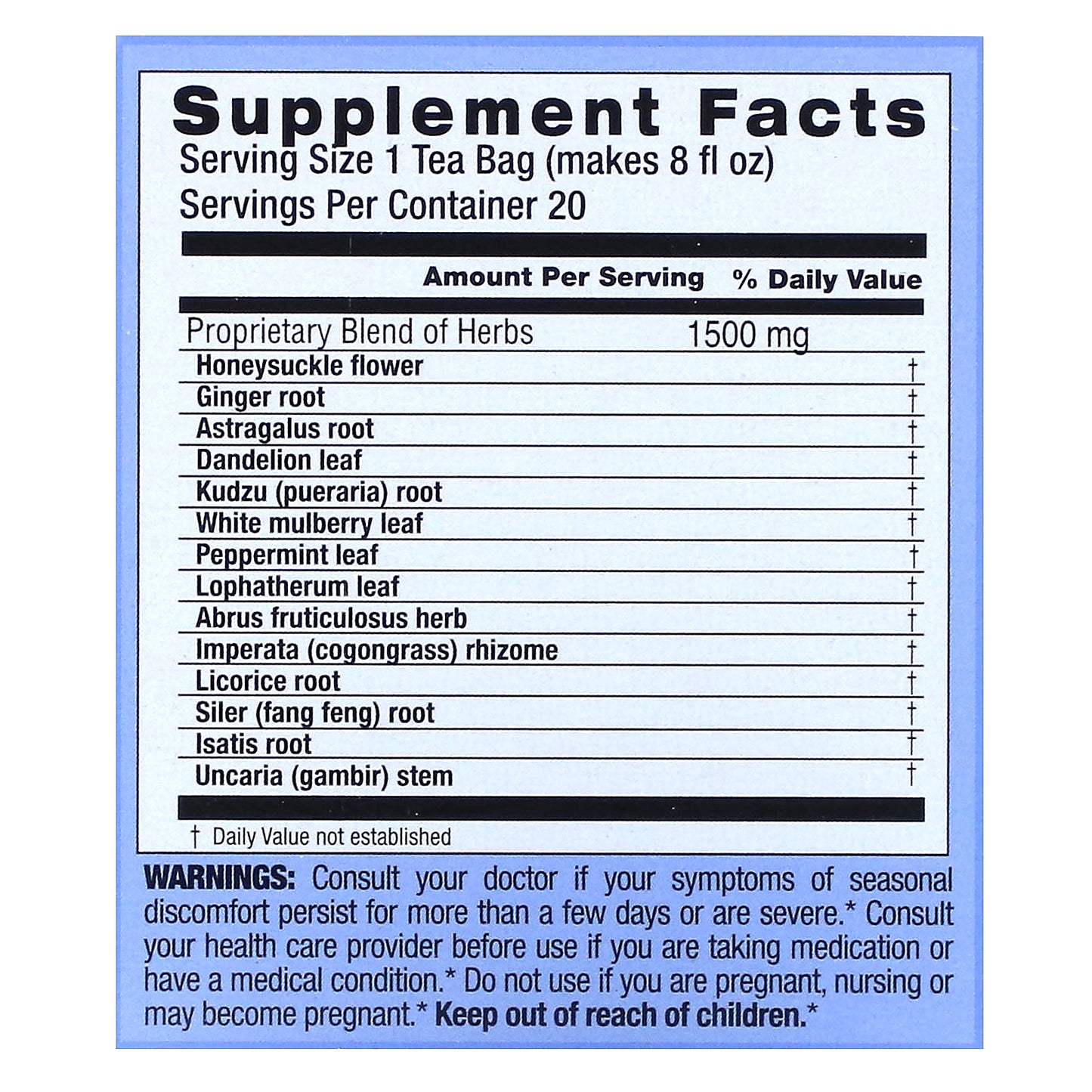 Triple Leaf Tea, Cold & Flu Time Herbal Tea, Caffeine Free, 20 Tea Bags, 1.06 oz (30 g)