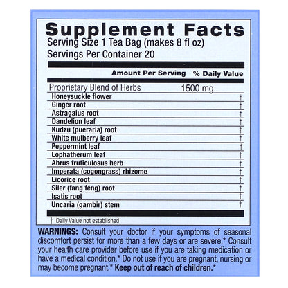 Triple Leaf Tea, Cold & Flu Time Herbal Tea, Caffeine Free, 20 Tea Bags, 1.06 oz (30 g)