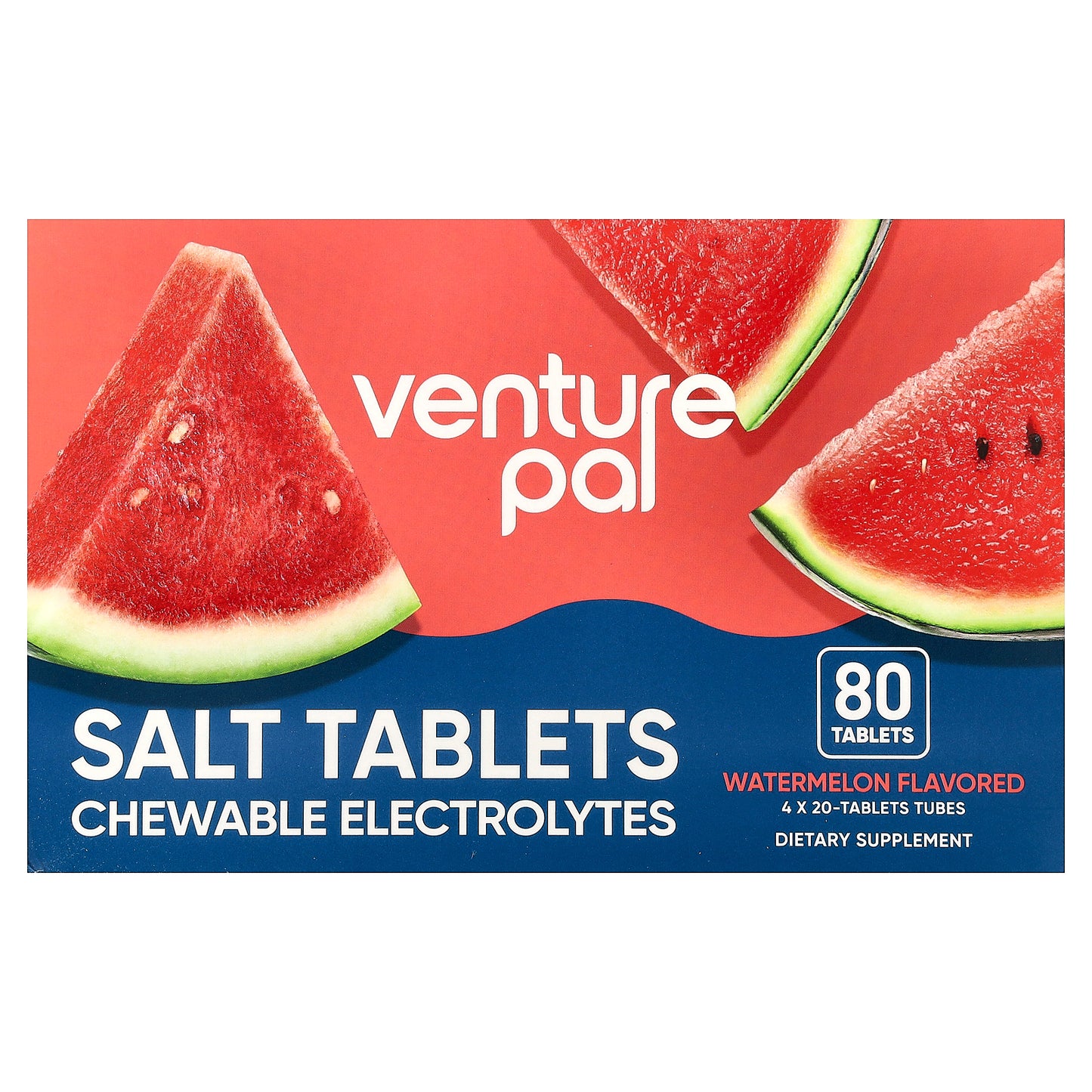Venture Pal, Salt Tablets Chewable Electrolytes, Watermelon, 4 Tubes, 20 Tablets Each