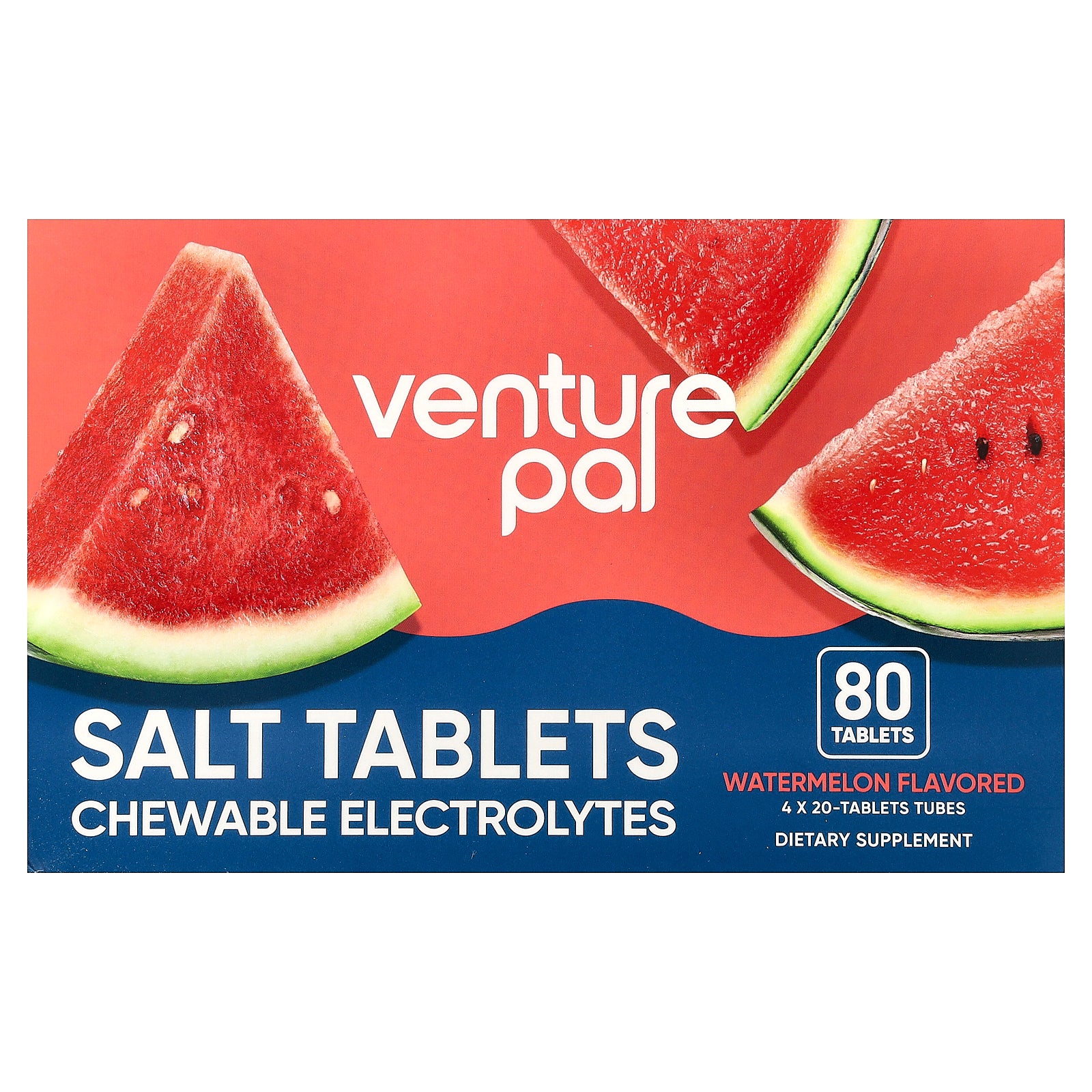 Venture Pal, Salt Tablets Chewable Electrolytes, Watermelon, 4 Tubes, 20 Tablets Each