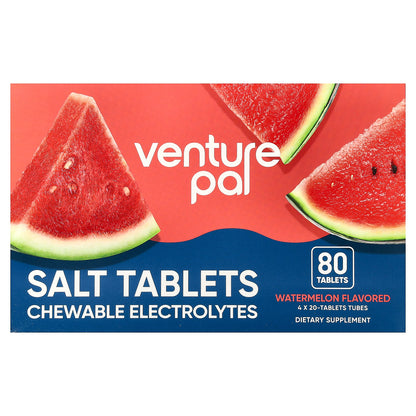 Venture Pal, Salt Tablets Chewable Electrolytes, Watermelon, 4 Tubes, 20 Tablets Each