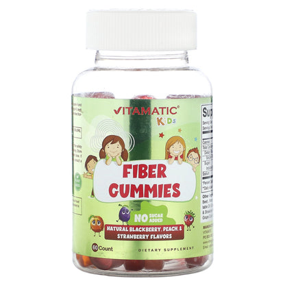 Vitamatic, Kids Fiber Gummies, Natural Blackberry, Peach & Strawberry Flavors, 60 Gummies