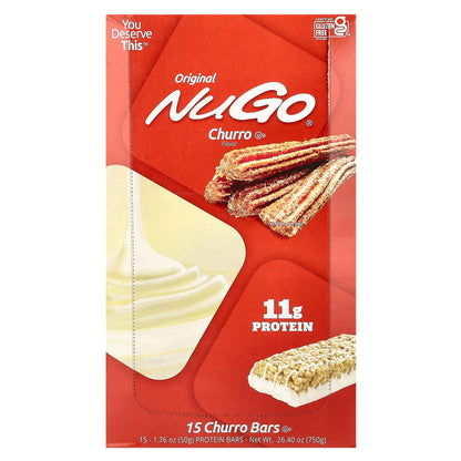 NuGo Nutrition, Original, Protein Bars, Churro , 15 Bars,1.76 oz (50 g) Each