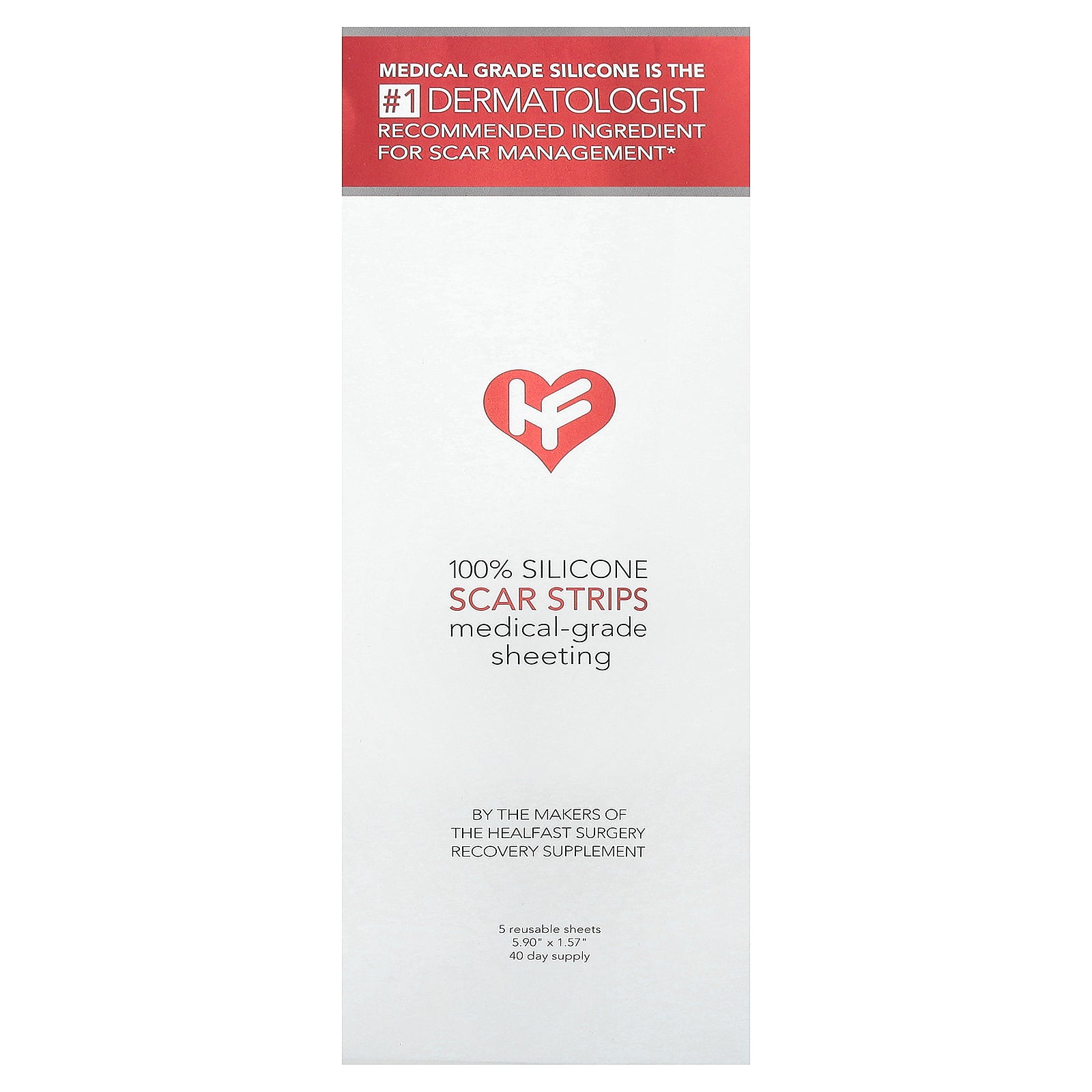 HealFast, 100% Silicone Scar Strips, 5 Reusable Sheets