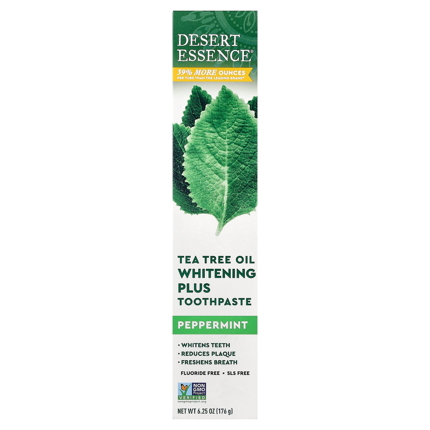 Desert Essence, Tea Tree Oil Whitening Plus Toothpaste, Peppermint, 6.25 oz (176 g)
