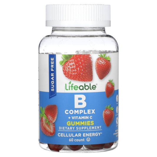 Lifeable, B Complex + Vitamin C Gummies, Sugar Free, Natural Strawberry, 60 Gummies