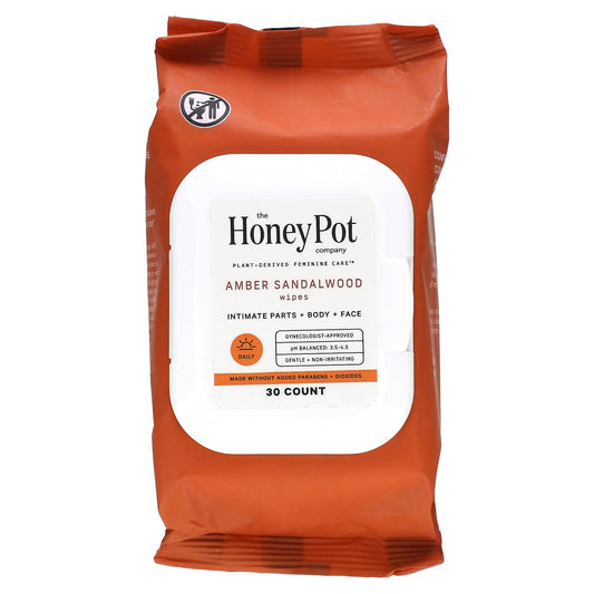 The Honey Pot Company, Amber Sandalwood Wipes, 30 Count