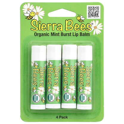 Sierra Bees, Organic Lip Balms, Mint Burst, 4 Pack, 0.15 oz (4.25 g) Each