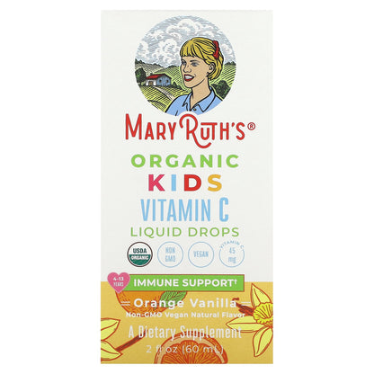 MaryRuth's, Organic Kids Vitamin C Liquid Drops, 4-13 Years, Orange Vanilla, 45 mg, 2 fl oz (60 ml)