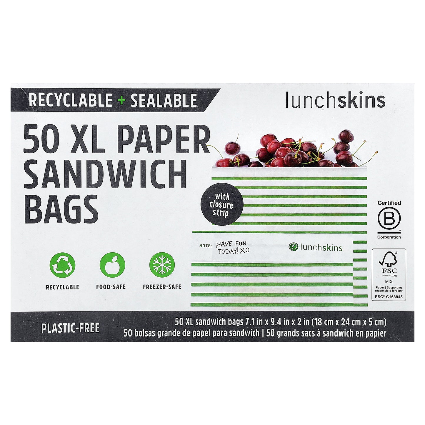 Lunchskins, XL Paper Sandwich Bags With Closure Strip, 50 Count