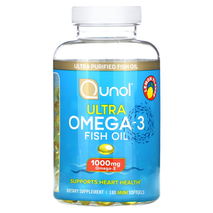Qunol, Ultra Omega-3 Fish Oil, Lemon, 180 Mini Softgels (500 mg per Softgel)