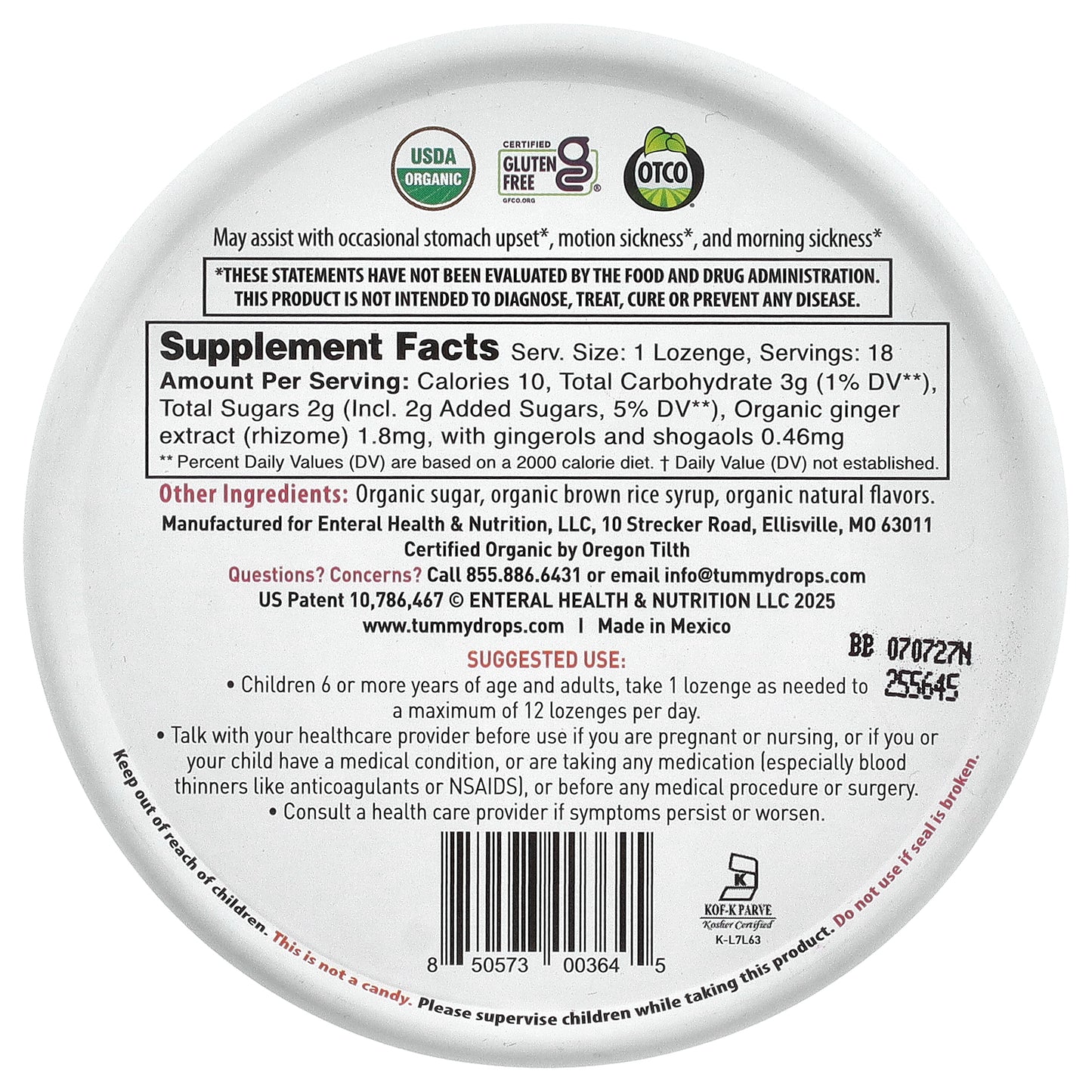 Tummydrops, Organic Drops, Strawberry Ginger , 18 Lozenges