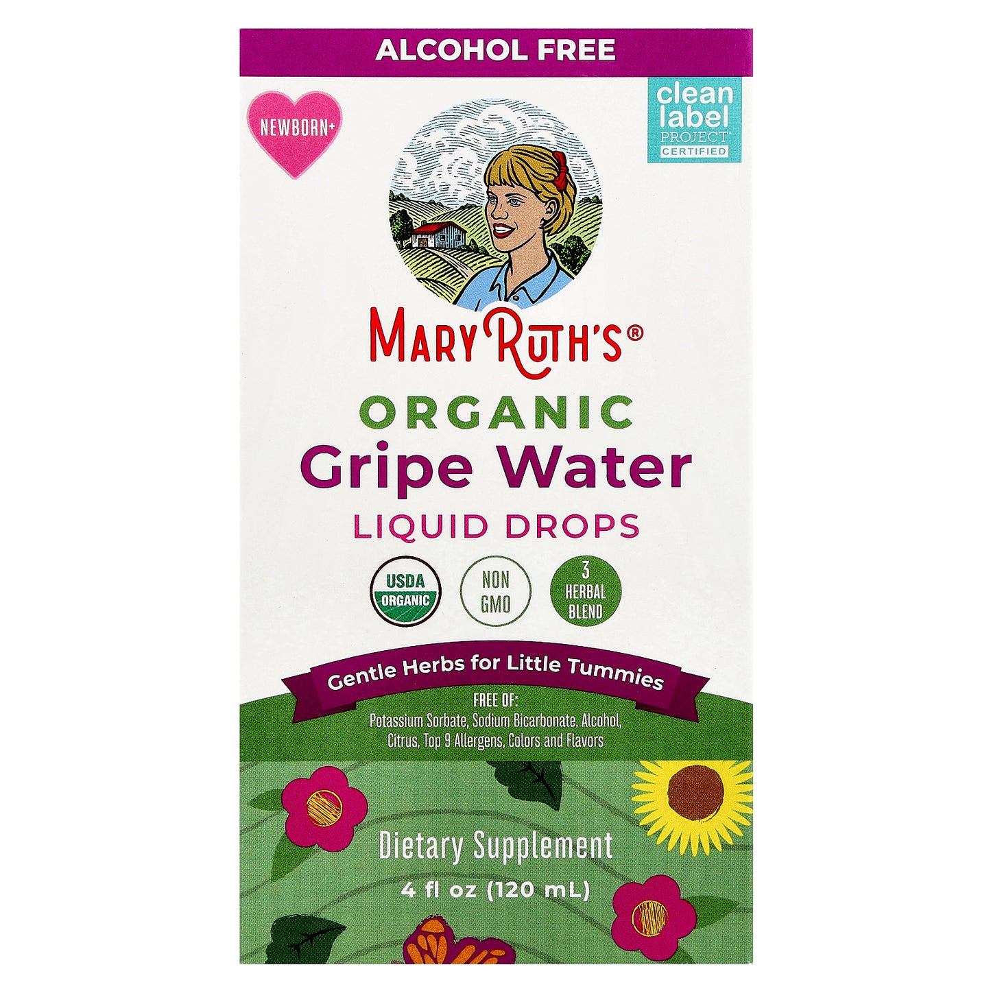 MaryRuth's, Organic Gripe Water Liquid Drops, Newborn+, 4 fl oz (120 ml)