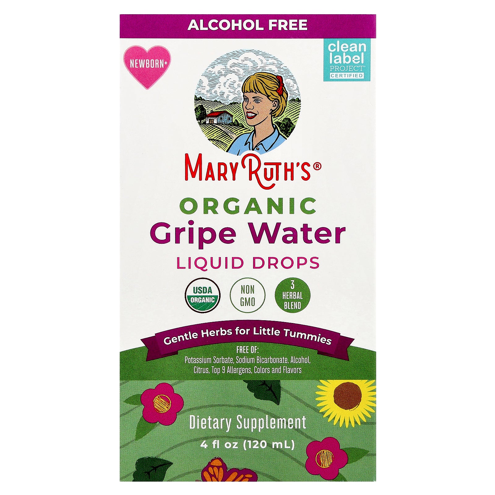 MaryRuth's, Organic Gripe Water Liquid Drops, Newborn+, 4 fl oz (120 ml)